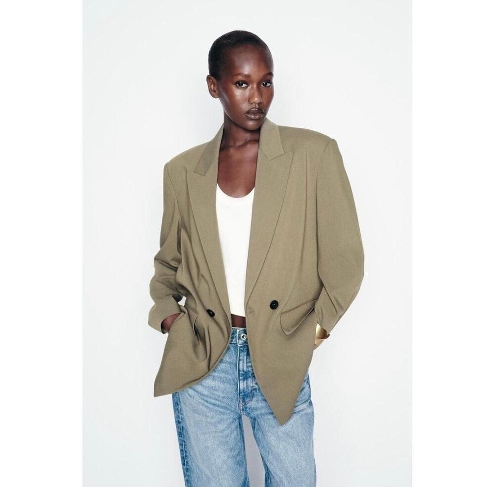 Zara Women Oversized Tailored Khaki Blazer NEW MEDIUM